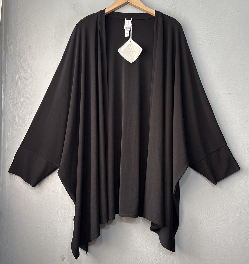 Wynne Layers Travel Cardigan Plus Size 3X Black Stretch Dolman Sleeves Kimono